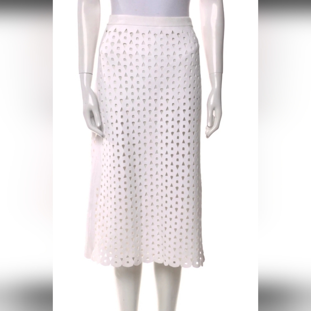DEREK LAM WHITE Elegant White Eyelet Midi Skirt NEW WITH TAGS